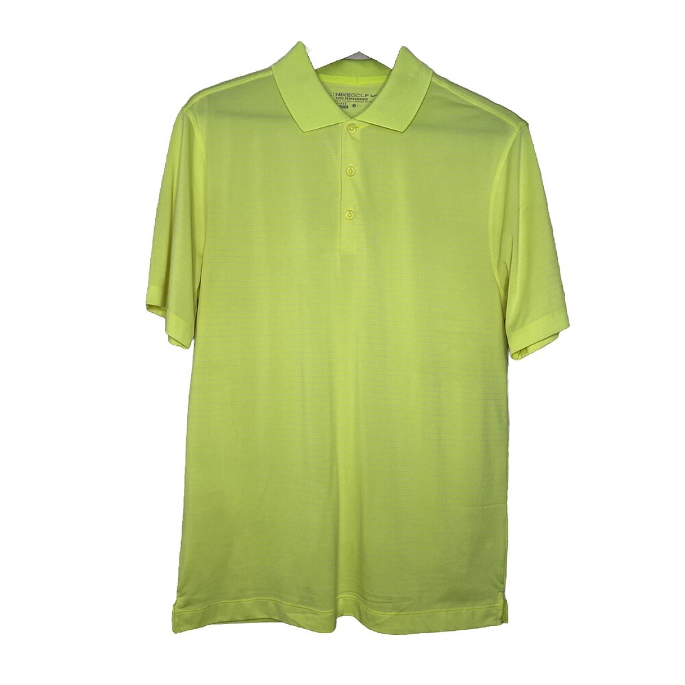 Nike Golf Tour Performance Dri Fit Polo Shirt Neon Yellow Striped Mens Small